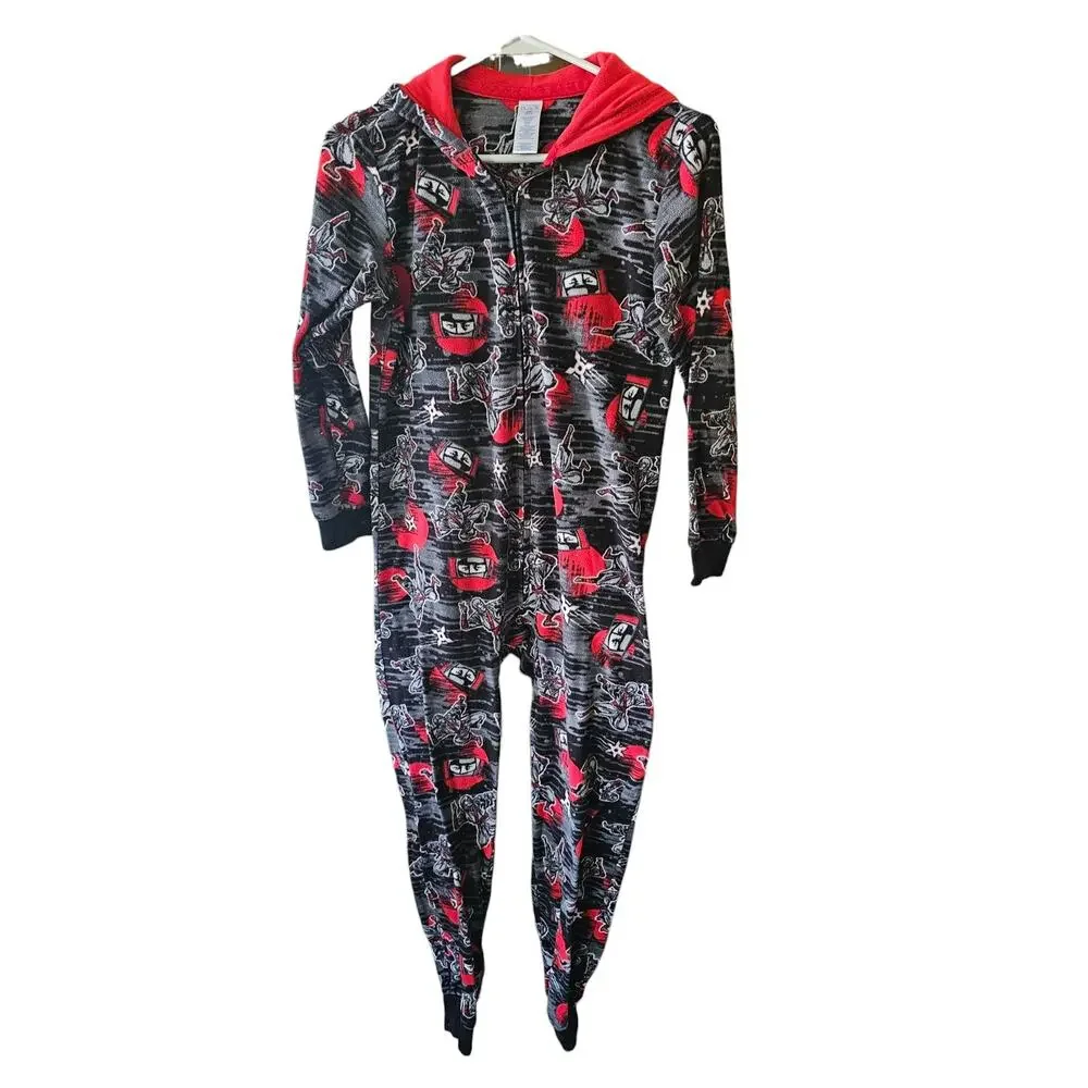 The Children's Place Ninja Zip One Piece PJ's/ Halloween Costume Size 10-12 Hood